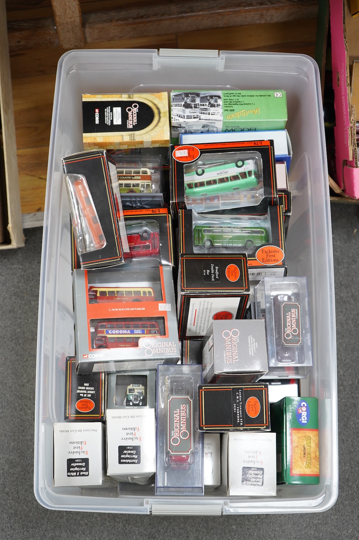 Thirty-seven boxed EFE and Corgi OOC buses, coaches and trolley buses, and sets, operators include; London Transport, Brighton & Hove, Grey Green, Southdown, Portsmouth, Southern Vectis, etc.
